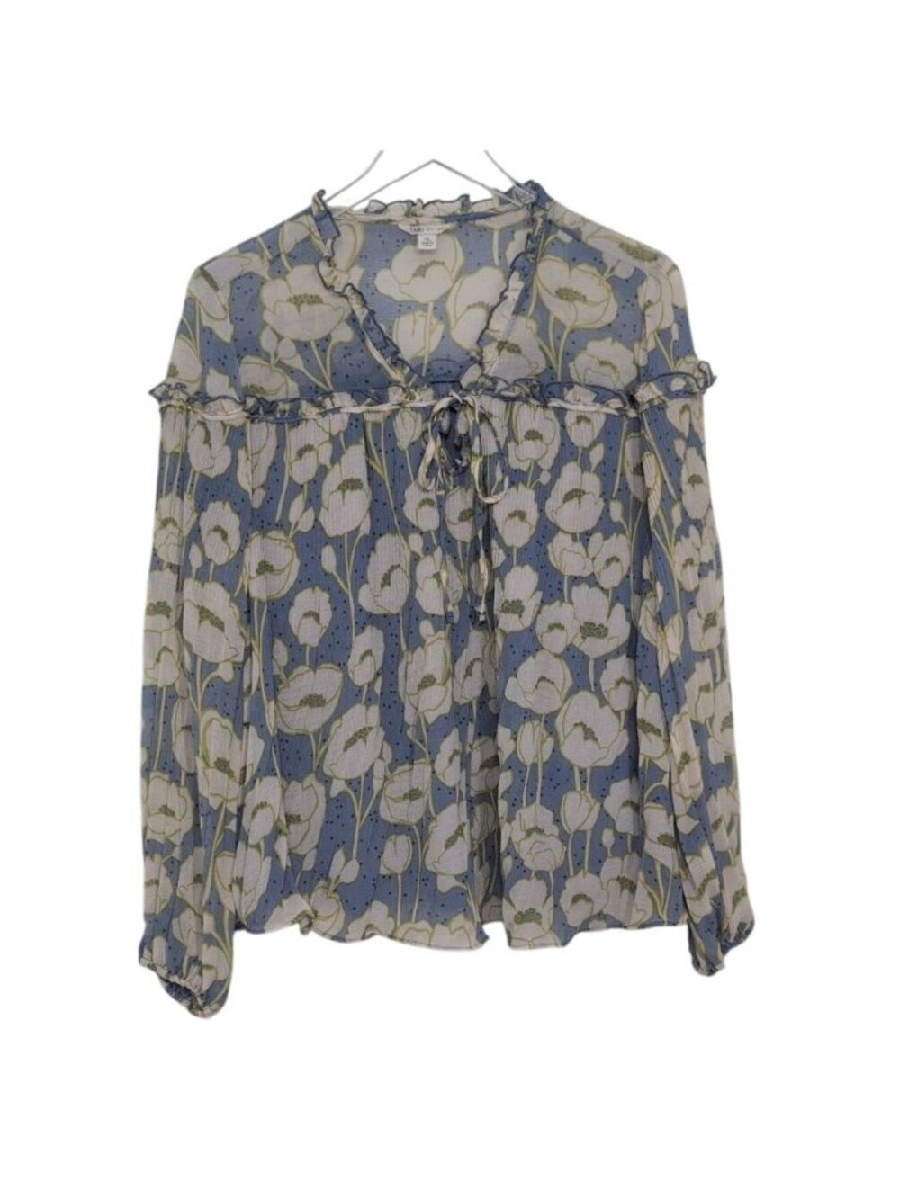 Cato Floral Shirt Womens Size XL Blue Lined Cottagecore Lightweight Flowy Peasan